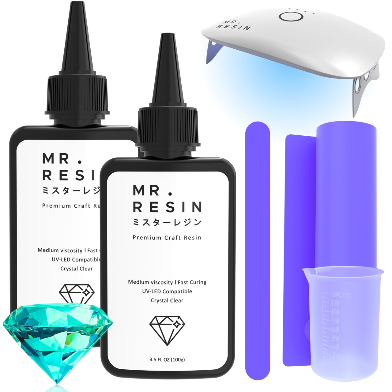 Mr.Resin™ Original Craft UV Resin Starter Kit 200 grams 7.5 ounce Crystal Clear Hard Type UV Resin for Jewelry Making, Rock Painting & More
